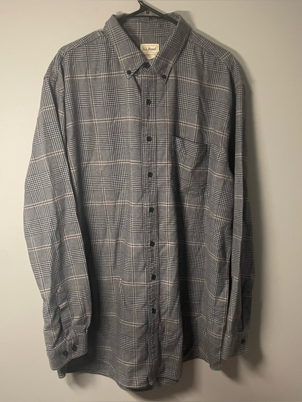L.L. Bean Men's XL Tall Long Grey Plaid Button-Down Shirt Fall Neutral